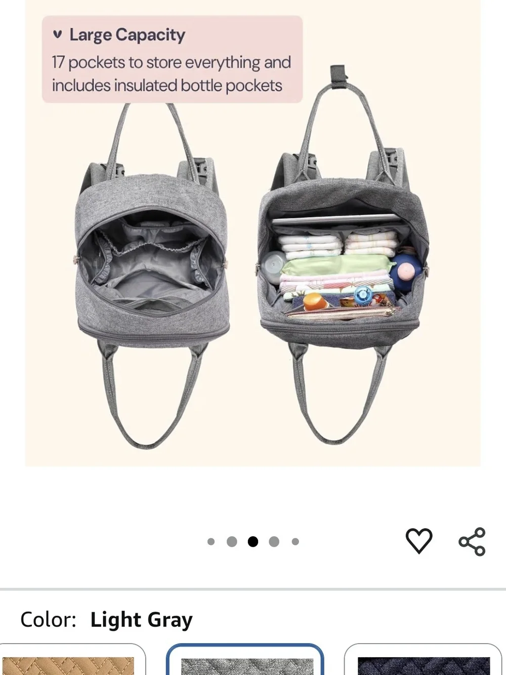 Babbleroo Large Diaperbag Gray Convertible Backpack Tote Bag